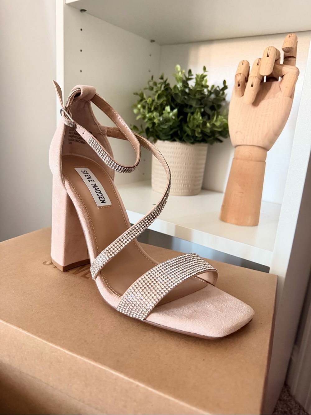 Steve Madden Blush Crystal-Strap Block Heel Sandal